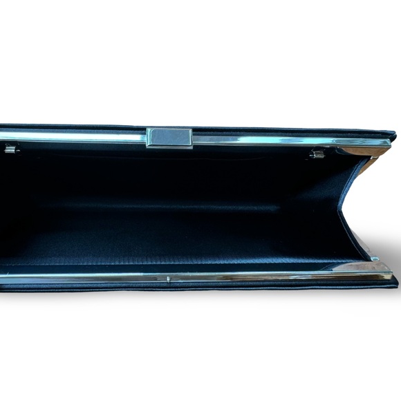Black Satin Crystal Clutch with Metal Strap - Picture 5 of 9